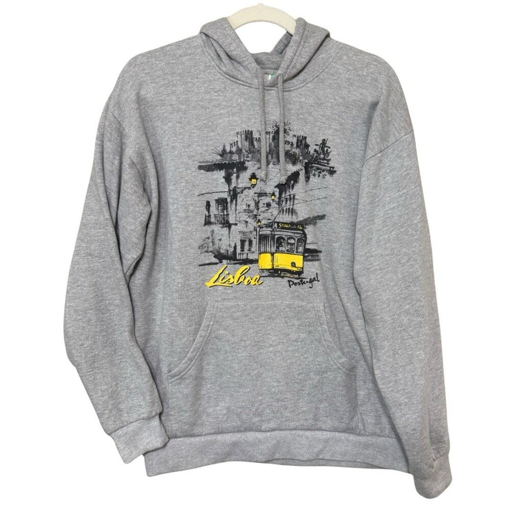 True Vintage 1990s Lisbon Portugal Travel Souvenir Hoodie XL Grey Lisboa Tram